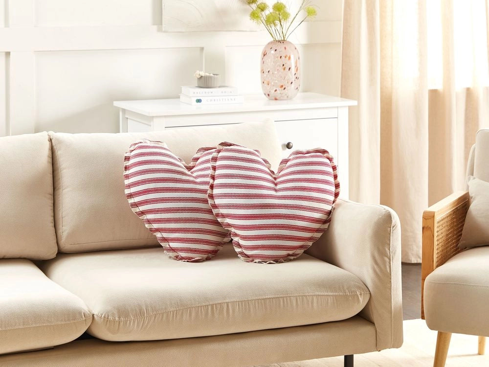 Set di 2 cuscini decorativi in cotone bianco e rosso 45 x 45 cm Cuori Accessori decorativi moderni