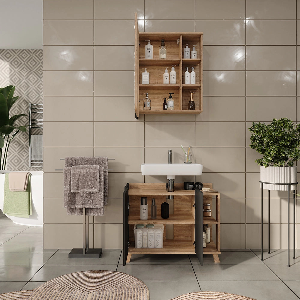 Vicco Set di mobili da bagno Sonoma/antracite 2 parti