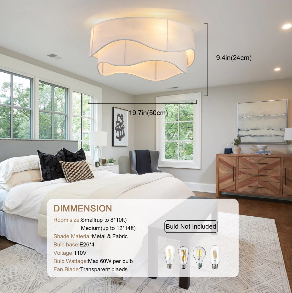 Ventilatore da soffitto con luce 50x50x24 cm in ABS e tessuto bianco –