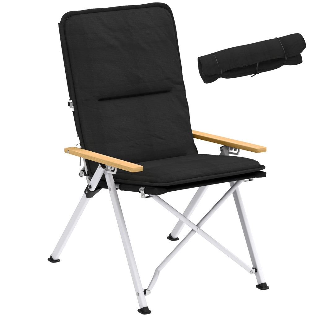Sedia da camping pieghevole con schienale alto, cuscino amovible e sacco ¨C zephmum ¨C 59x67x96 cm, nera