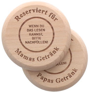 Set di 2 - Sostegni per Bicchieri | Sostegni in Legno per Bicchieri | 2-in-1 Sostegno e Coperchio | Sostegno Divertente per Genitori | Idea di Regalo per Genitori