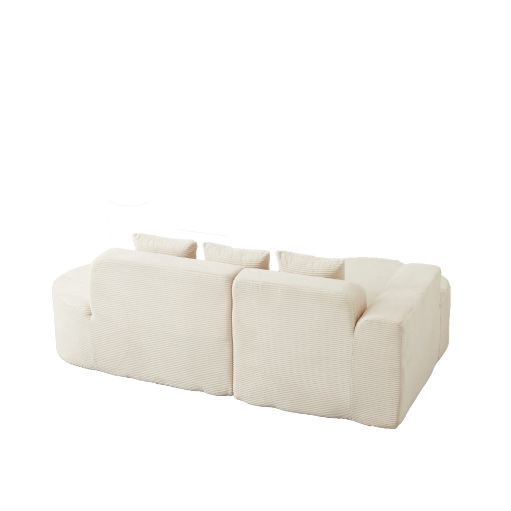 Divano a L con chaise longue curva in velluto a coste beige