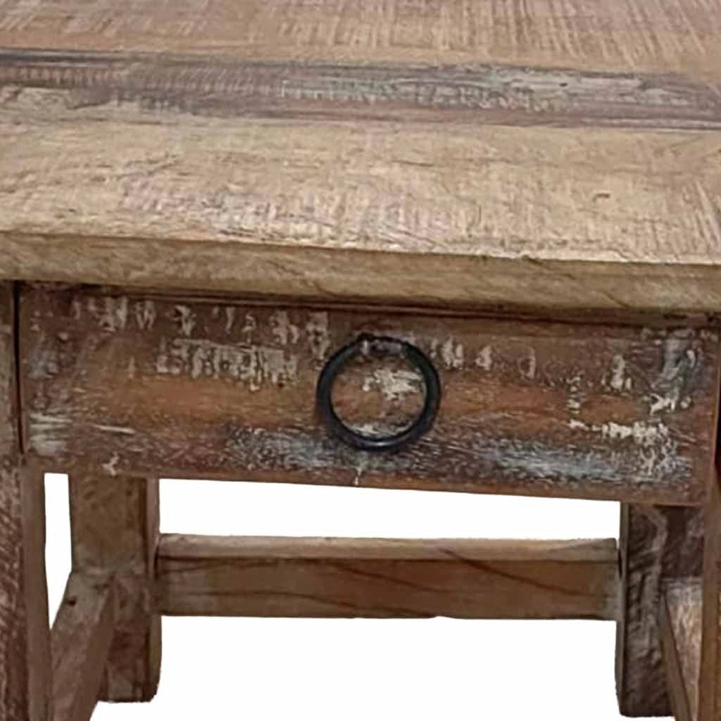 Sgabello con cassetto in legno con finitura artigianale marrone 25x25x29 h cm
