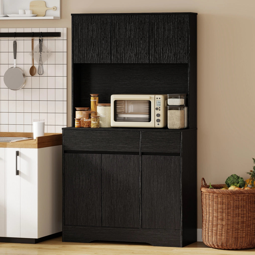 Credenza con piano lavoro, 6 ante, armadio stoccaggio alto con ripiani ¨C zephmum ¨C Nero
