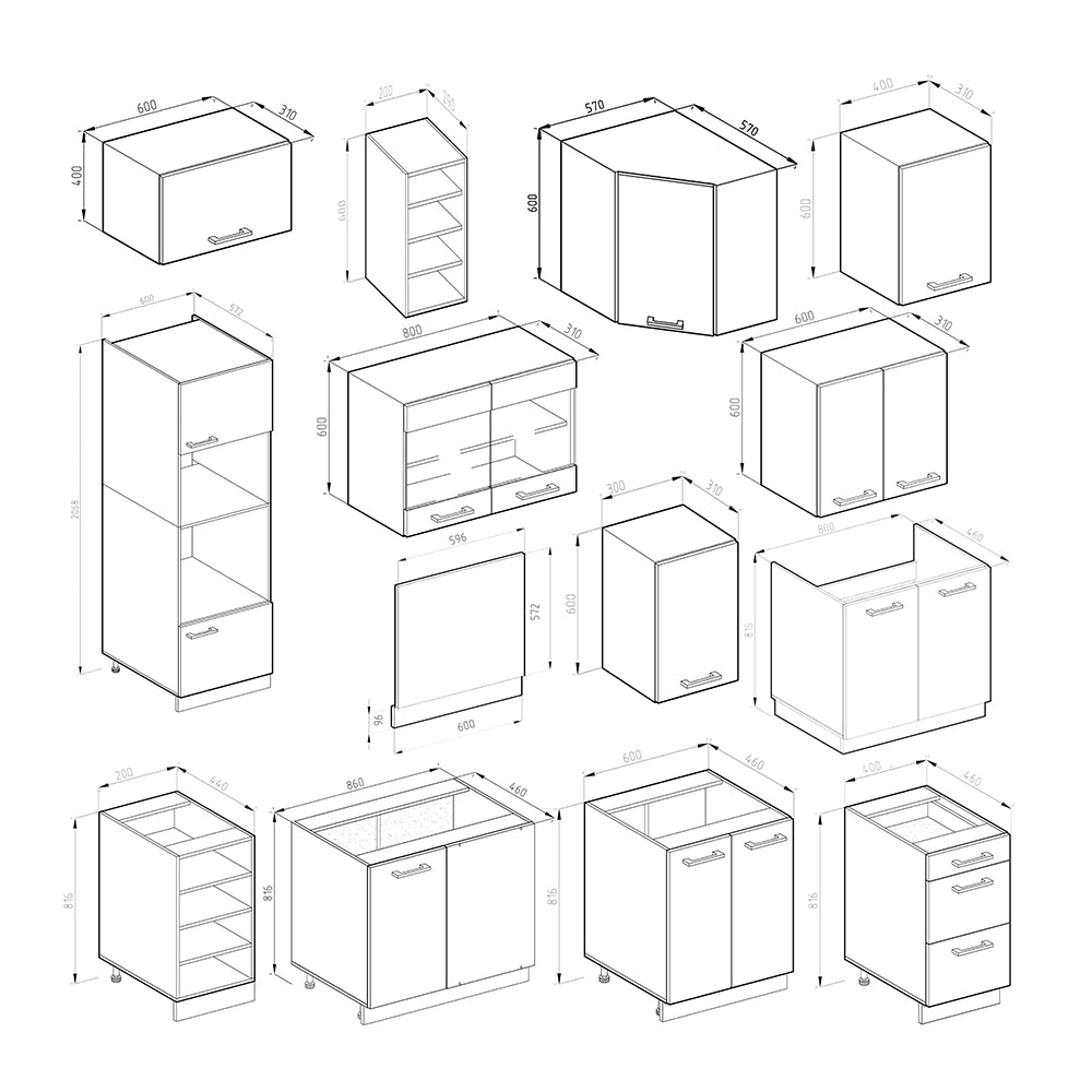 Cucina angolare completa R-Line Rosso lucido/Rovere dorato 247 x 237 cm, PL Marmo Vicco
