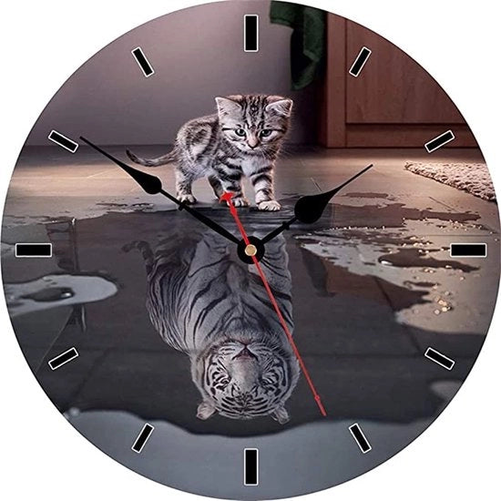 Cronometro da Parete Stile - Silenzioso - Disegno Cavalli in Corsa Cucina Cristallo - Alimentato da Batteria Orologio Circolare 20 cm Gatto e Tigre