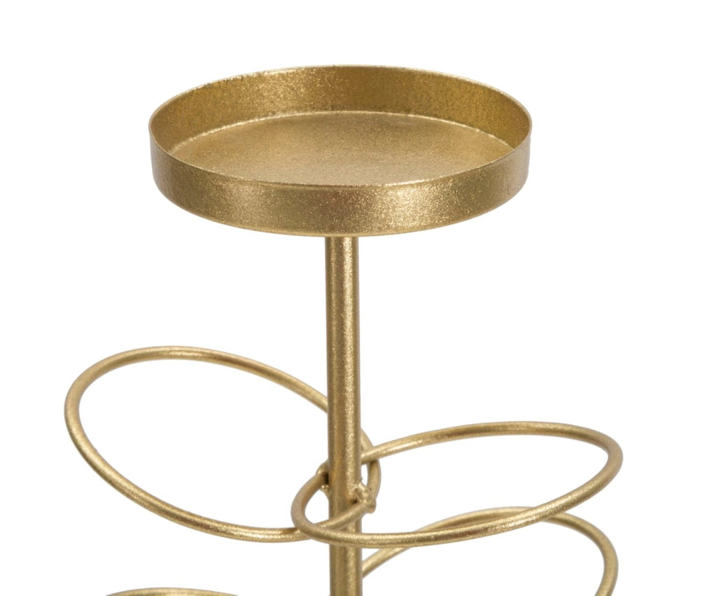 Portacandele Rings 14x13x46 cm in Ferro e Marmo Oro e Bianco