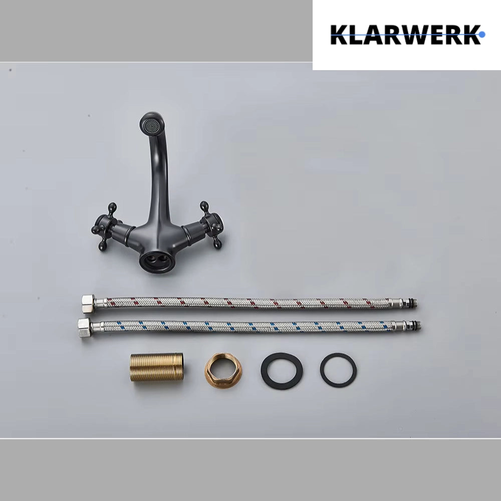 EVA | Rubinetto da bagno vintage nero opaco | per lavello retrò in acciaio inossidabile premium | Miscelatore gastronomico per hotel 2 attacchi