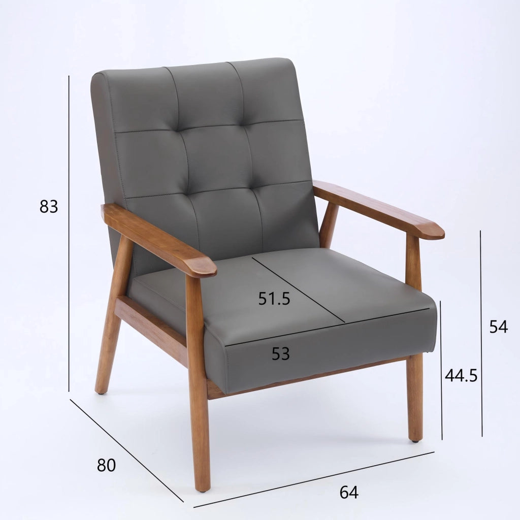 Fauteuil in pelle con struttura in legno e cuciture pull-point per soggiorno camera da letto home office grigio