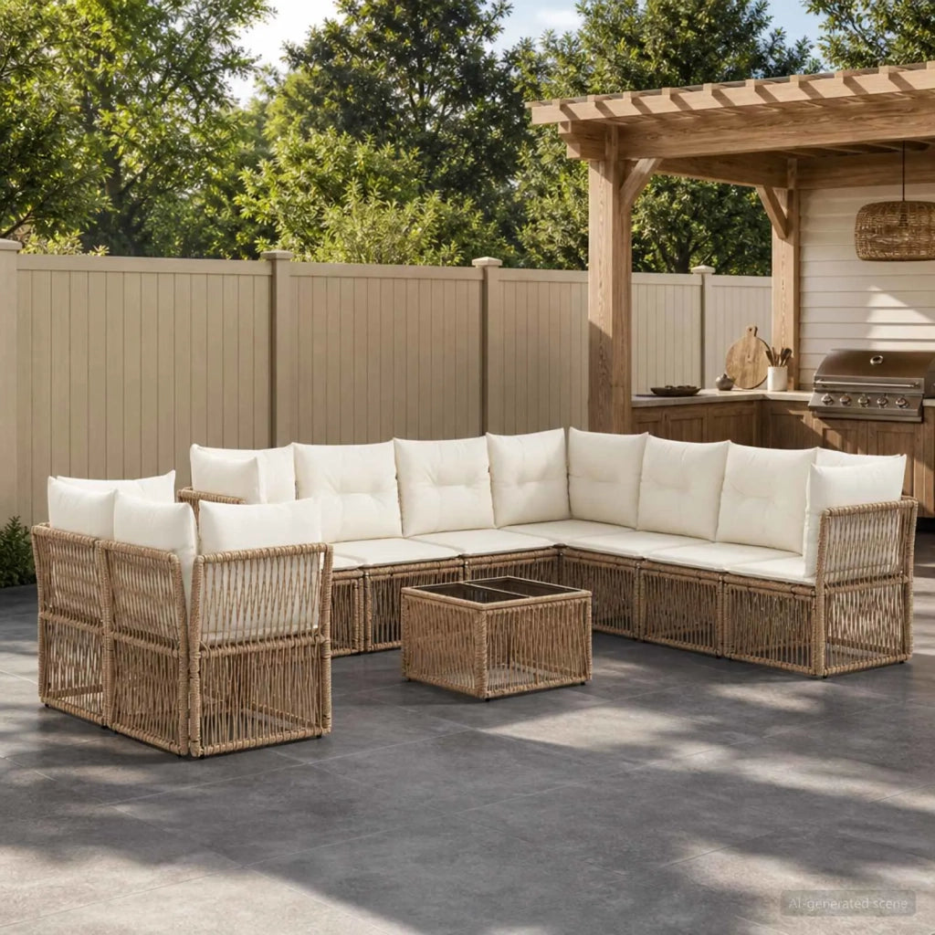 Set Divano da Giardino 10 pz Beige polyrattan 3434268