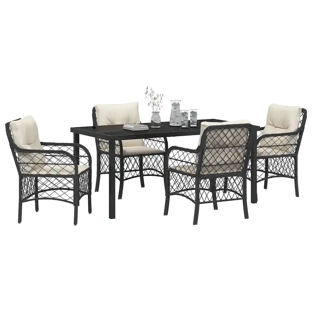 Set da Pranzo per Giardino con cuscino 5 pcs Nero polyrattan 3380200