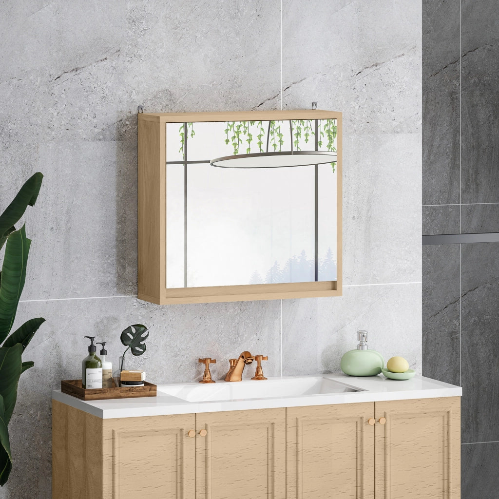 Armadietto da Bagno con Specchio ¨C zephmum ¨C Legno Naturale 48x14.5x45cm