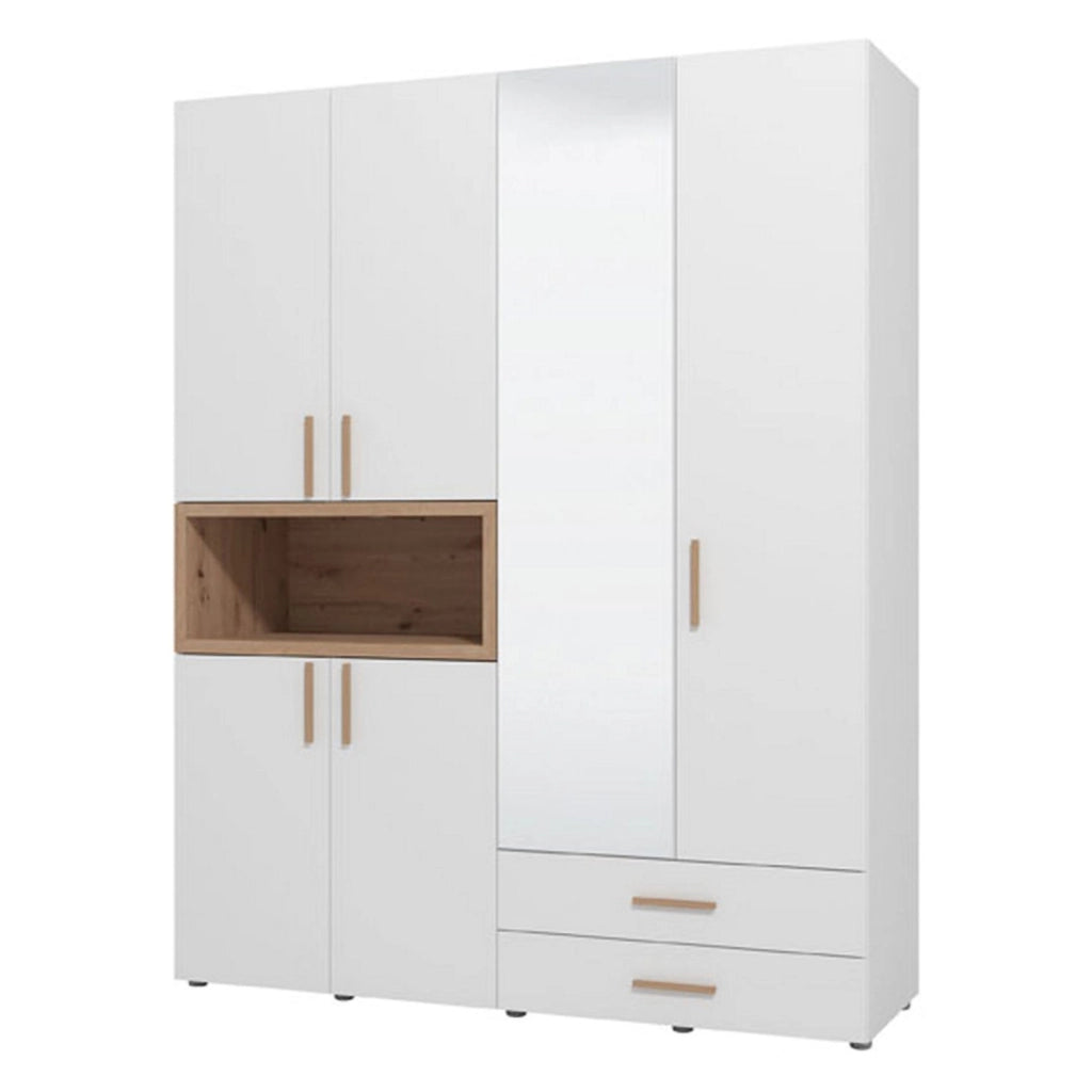 Armadio Camera da Letto Merlino, Guardaroba Grande 4 Ripiani, 179x226.5h cm Bianco