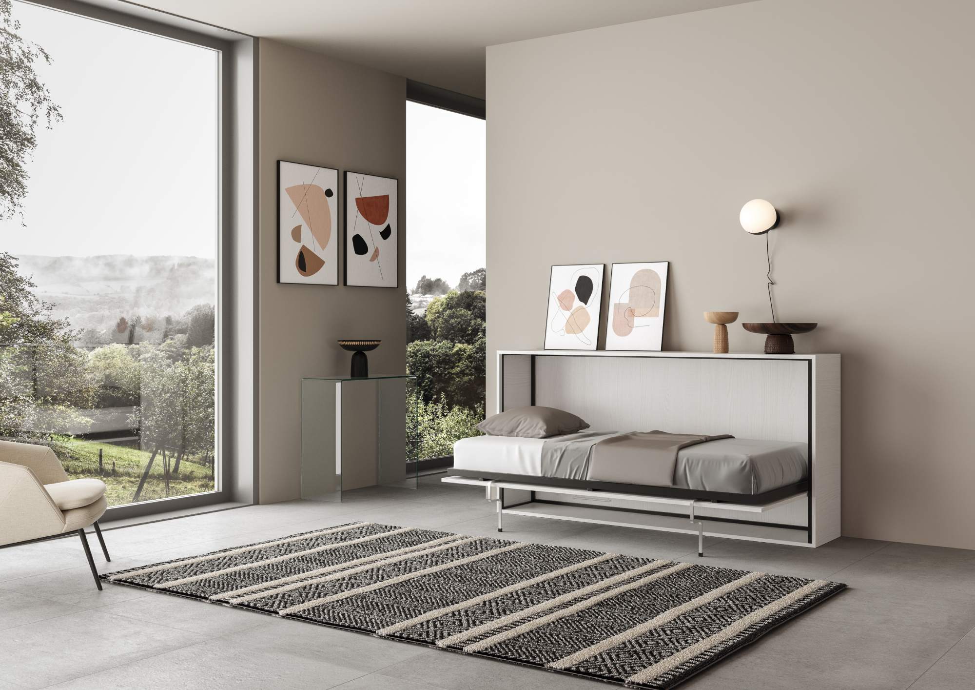 Letto Singolo a Scomparsa Salvaspazio Orizzontale Kando H97 cm Bianco