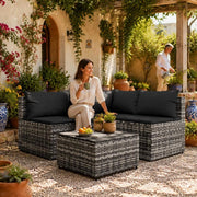 4-piece Garden Lounge Set With Cushions, Grey Poly Rattan