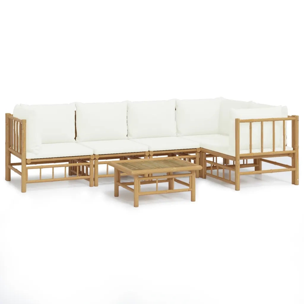 Set Salotto da Giardino 6pz con Cuscini Bianco Crema in BambÃ¹