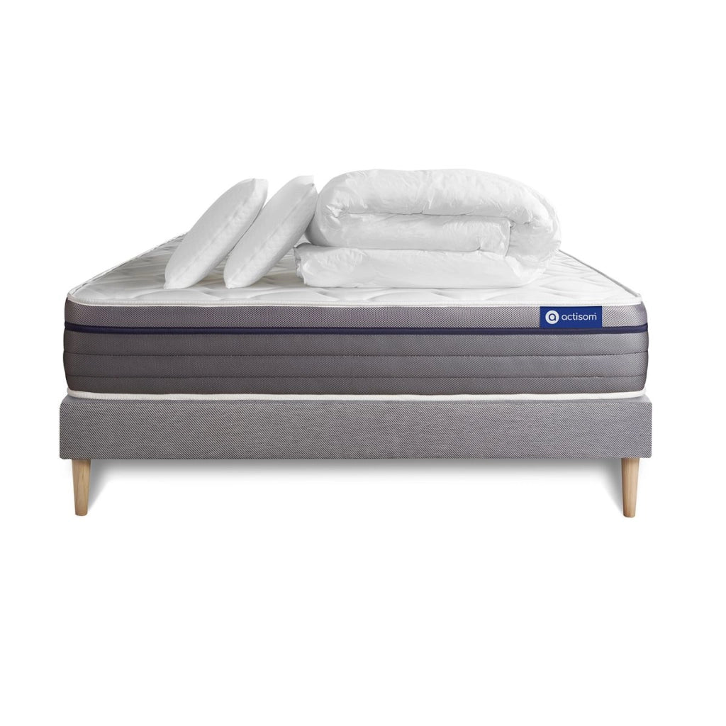 Pacchetto letto completo - Materasso 180x200cm + Box spring con doghe (kit) + 2 cuscini + Piumino - ActiMemo Zen
