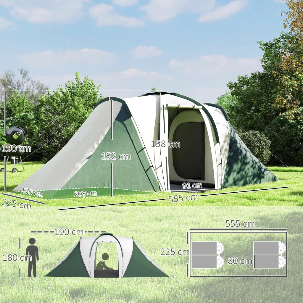Tenda da Giardino 6 Persone 2 Camere ¨C Zephmum ¨C Poliestere Fibra di Vetro 555x225x190 Grigio Verde