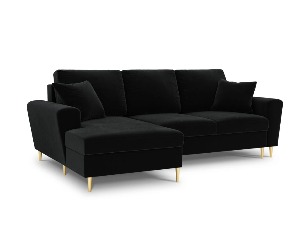 Cosmopolitan Design - Divano convertibile angolare sinistro con contenitore "Kyoto" 4 posti in velluto nero 