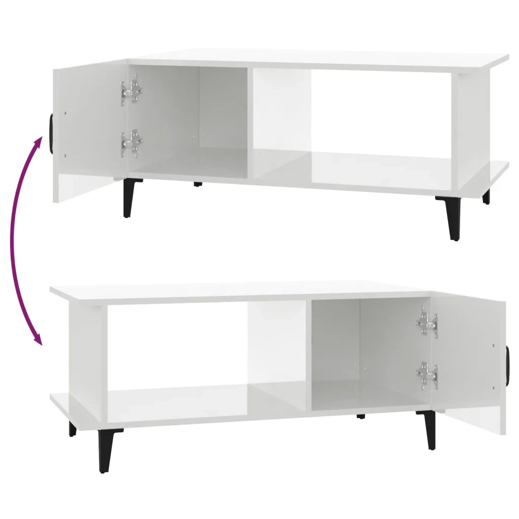 Tavolino da Salotto Bianco Lucido 90x50x40 cm Legno Multistrato 812759
