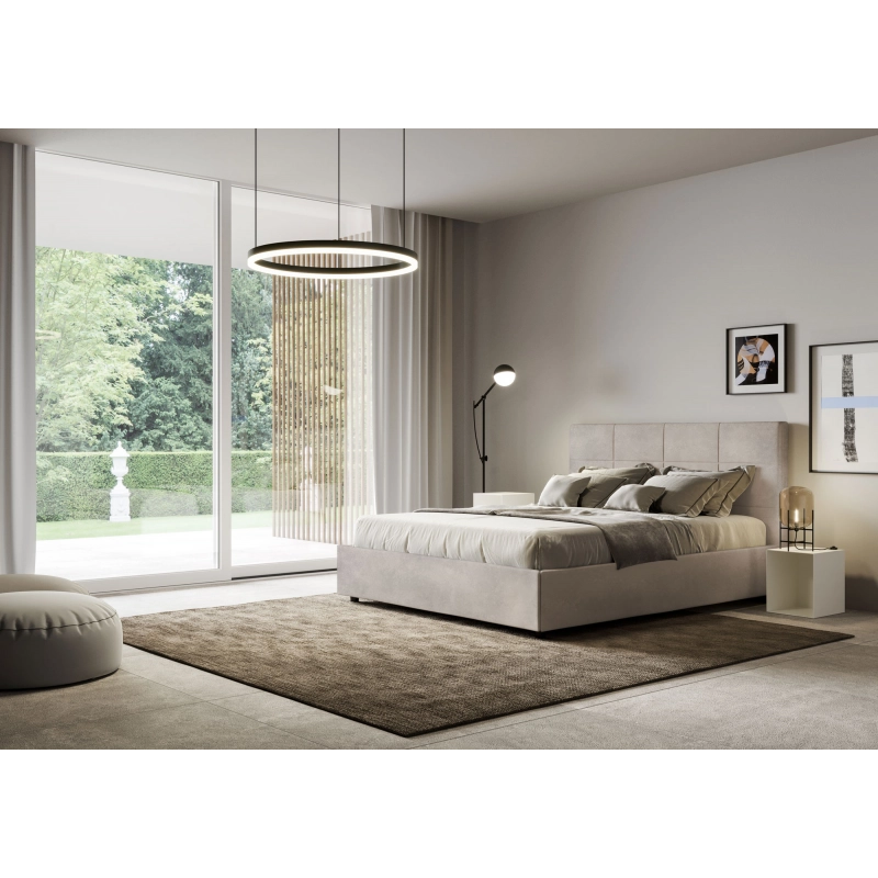 Letto imbottito Matrimoniale francese 140x210 cm Mika - Con rete,Microfibra,Sabbia