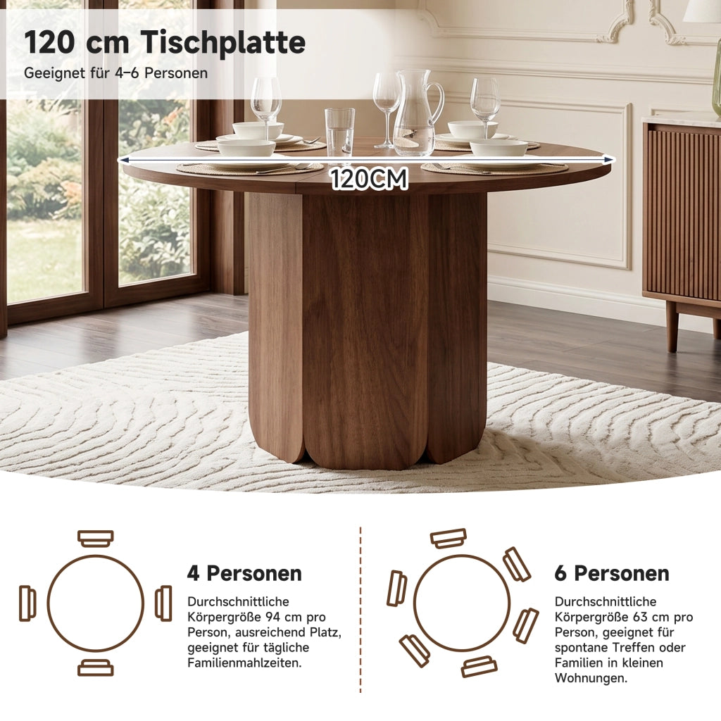 Tavolo da pranzo - rotondo 120x120 cm - per 4-6 persone - stile scandinavo - noce - antigraffio