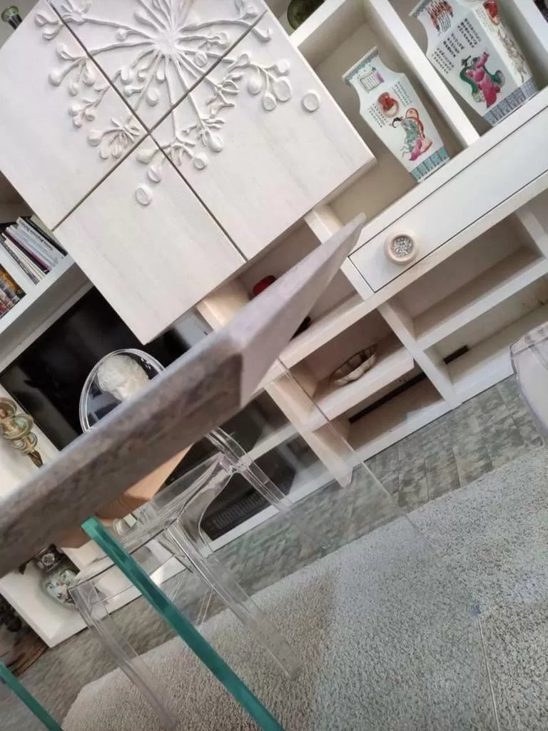 Tavolo fisso in rovere massello nodato finitura beton spessore 4 cm. misura l.160 p.90 h.75 (1667) - Mobili 2G