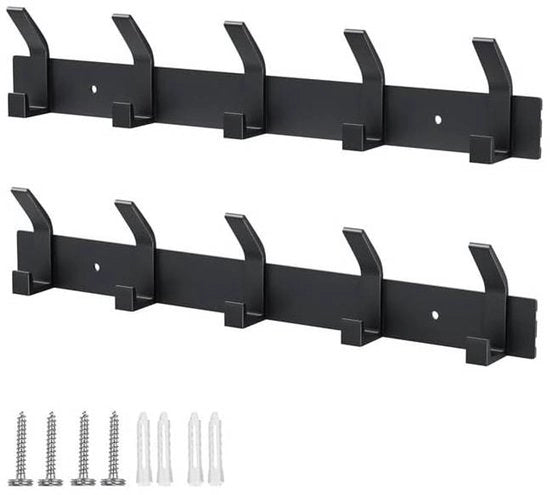 Due cappe per parete con 5 ganci - cappe per parete senza foratura - cappe per parete per cucina, bagno e camera da letto (nero)