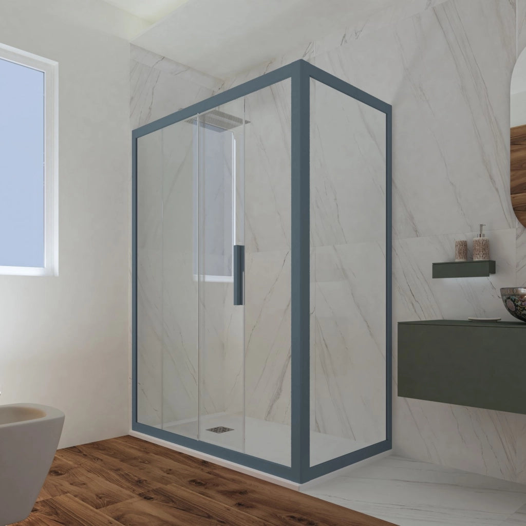 Box doccia scorrevole 75x140 CM H 200 Vetro Trasparente Profilo Blu Navy mod. Deco Duo
