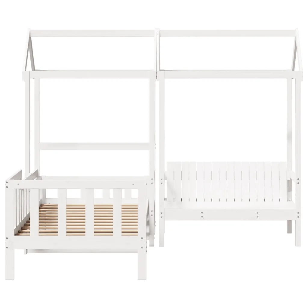 Set Dormeuse e Panca con Tetto Bianco 80x200cm Massello Pino 3282271