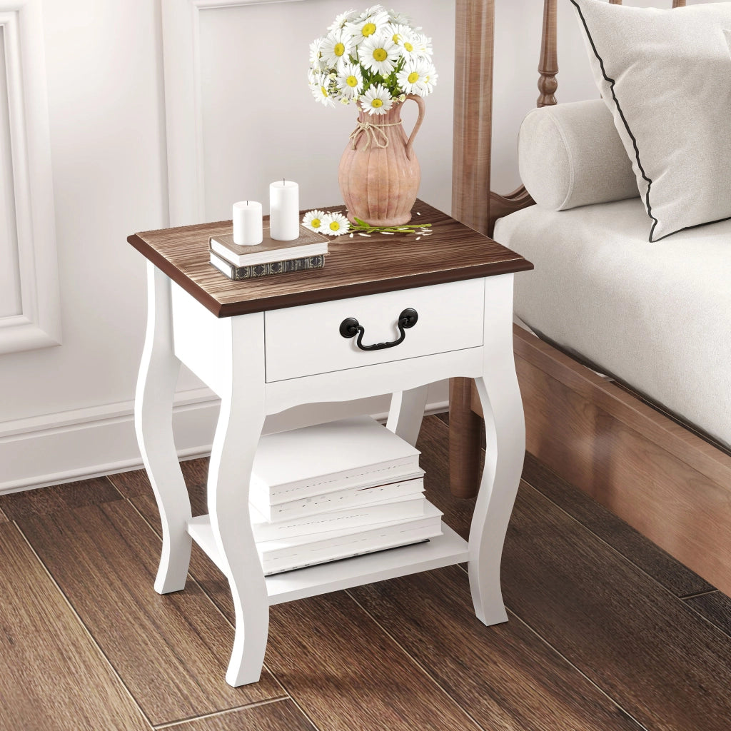 Comodino con Cassetti in Legno ¨C Zephmum ¨C Bianco e Rovere 45x35x55
