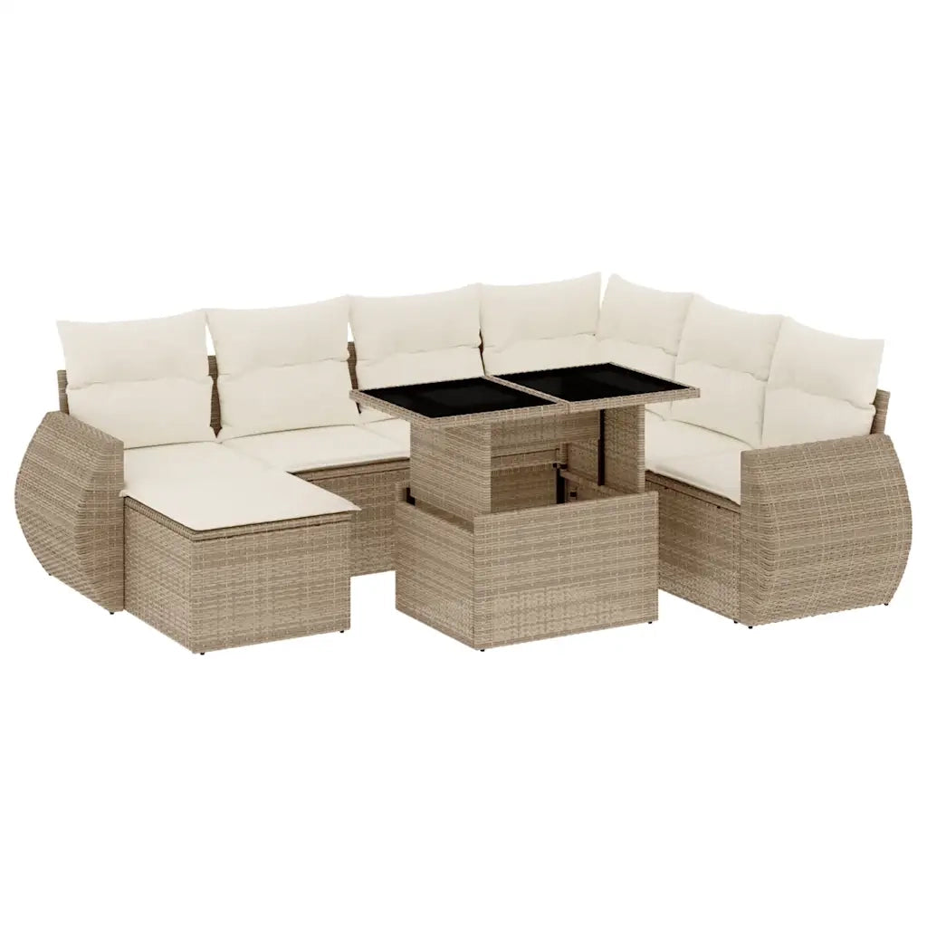 Set Divano da Giardino 8 pz con Cuscini Beige in Polyrattan