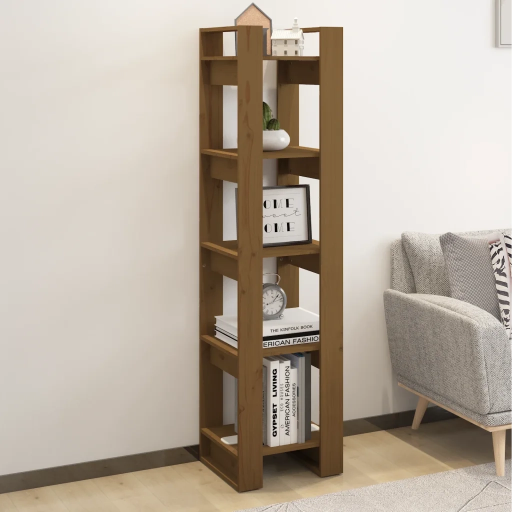 Libreria Divisorio-Scaffale per Libri-Mobile di Stoccaggio Ambrato 41x35x160 cm in Massello di Pino