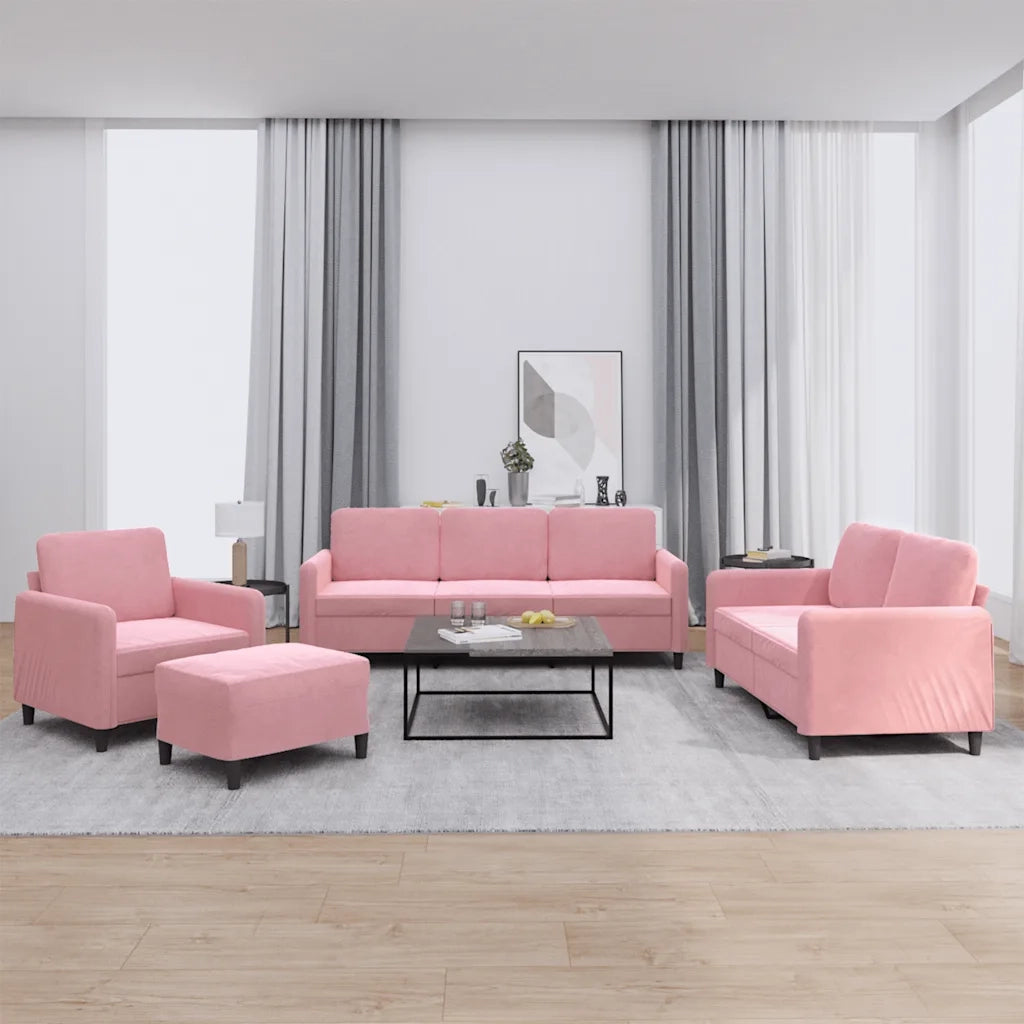 Set di Divani 4 pz Rosa in Velluto