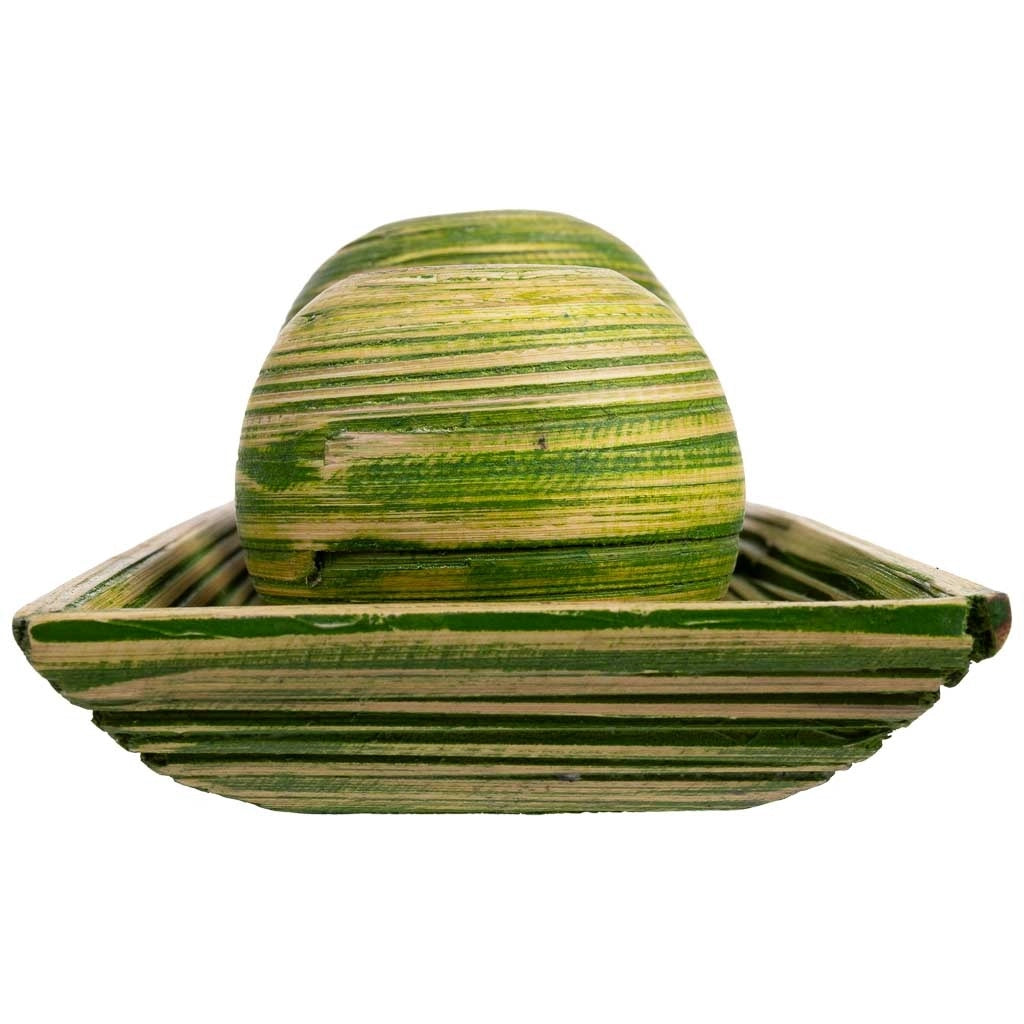 Set vassoio e 3 portacandele in legno di bambù verde 33x13x3h cm