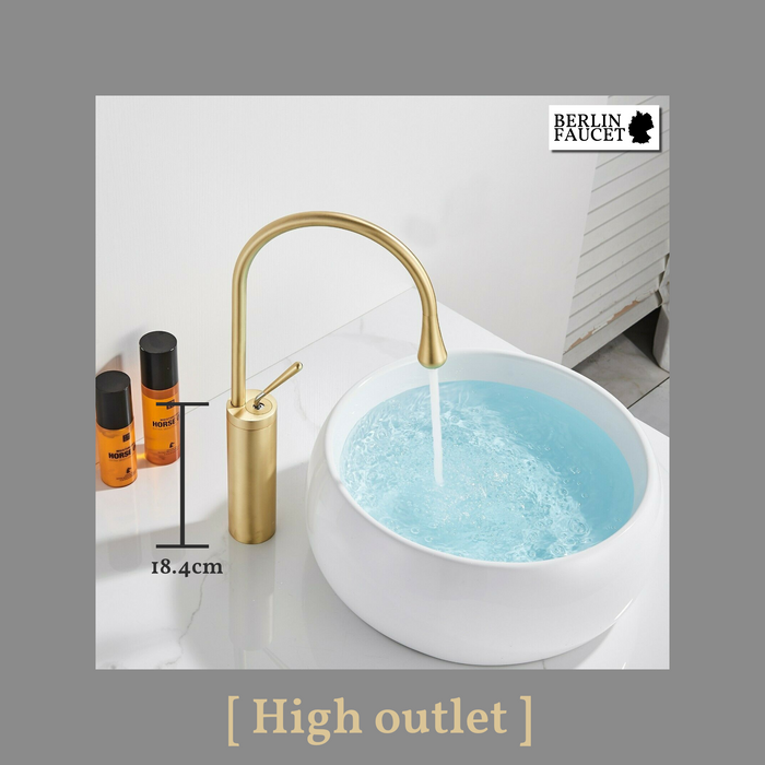 Lydia | Rubinetto da bagno Hotel Gastro oro | in acciaio inox per lavelli alti|rubinetto miscelatore 2 attacchi| Raccordo alta pressione alto bagno