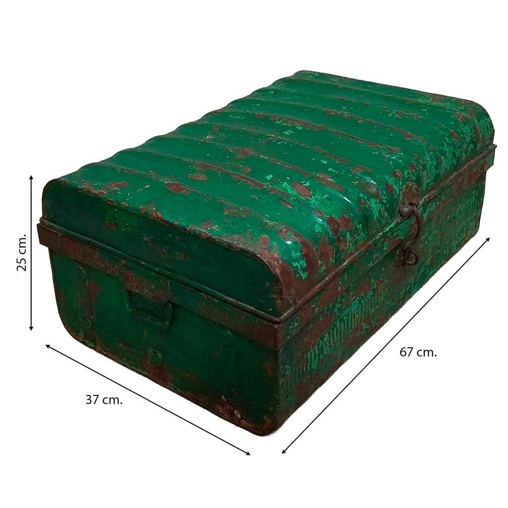Valigia metallo artigianale verde 67x37x25h cm