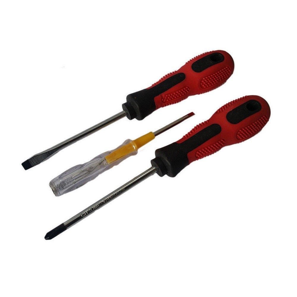 Trade Shop - Set 3 Pz Cacciaviti Cacciavite Taglio Croce Cercafase Tensione Manici Ergonomici -
