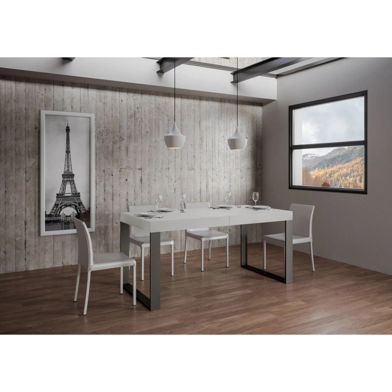 Tavolo allungabile 200/304x90 cm Tecno telaio Antracite - Bianco Frassino
