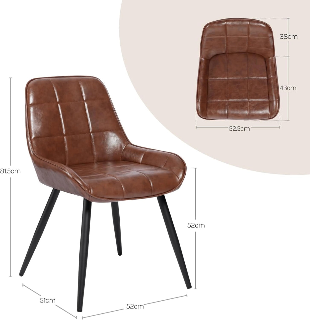 Set di 6 Sedie da Pranzo con Schienale Curvo, Sedie Ergonomiche in similpelle e Metallo, Poltroncina imbottita per Salotto, Ufficio, Camera da Letto, marrone BH332br-6