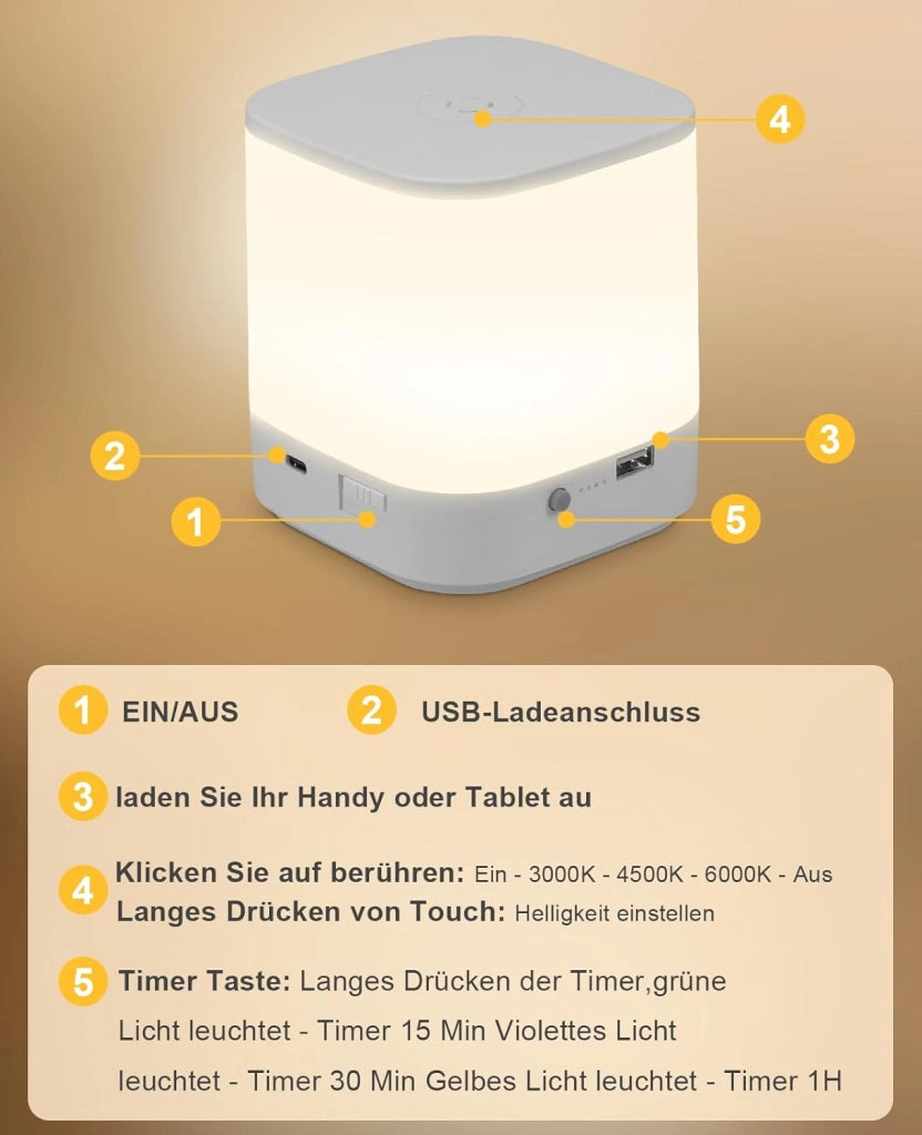 ZMH Lampada da tavolo LED set 2 pezzi bianca touch dimmerabile USB ricaricabile 3600mAh 3 temperature colore