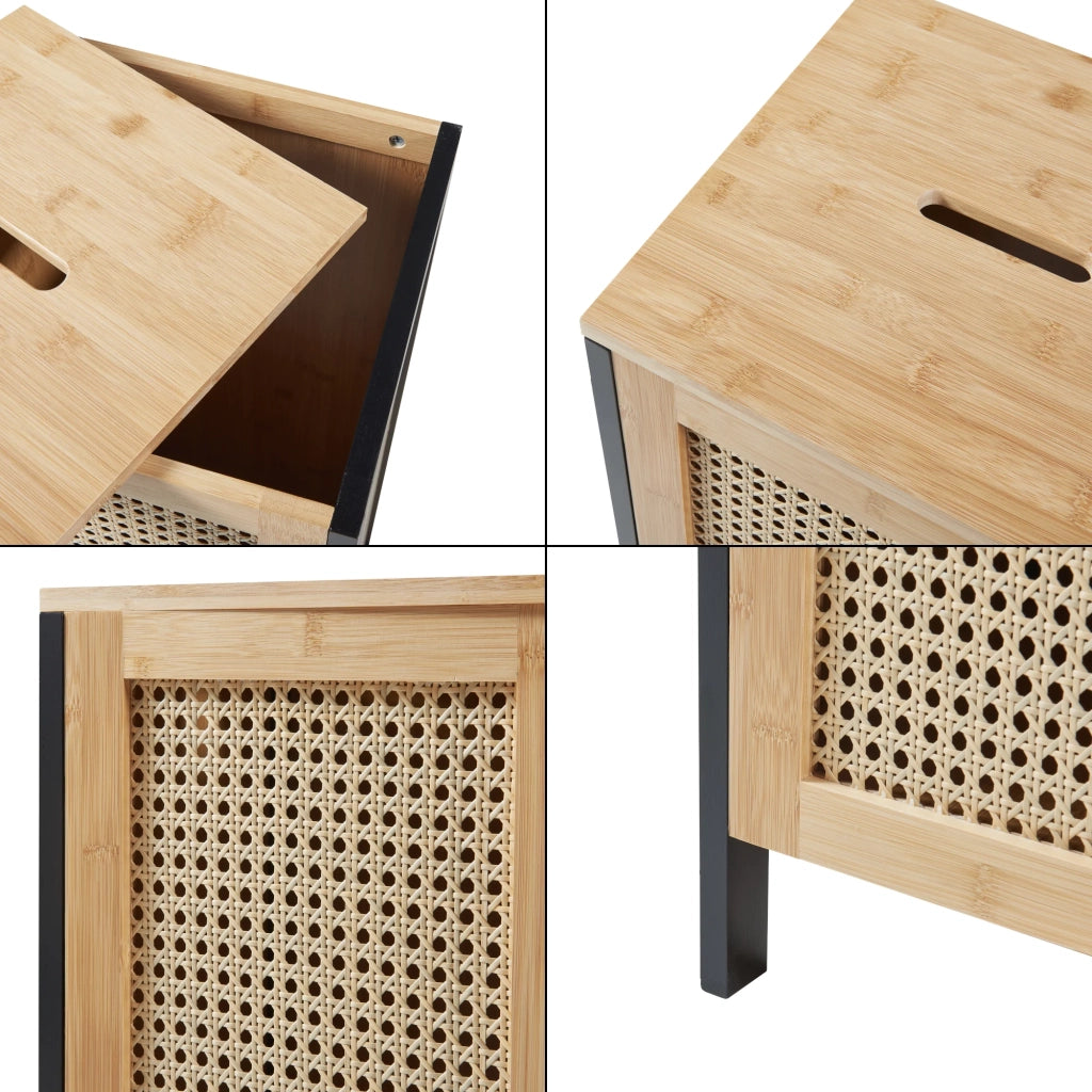 Cesto portabiancheria 80 x 30 x 30 cm effetto rattan nero naturale 03_0010216