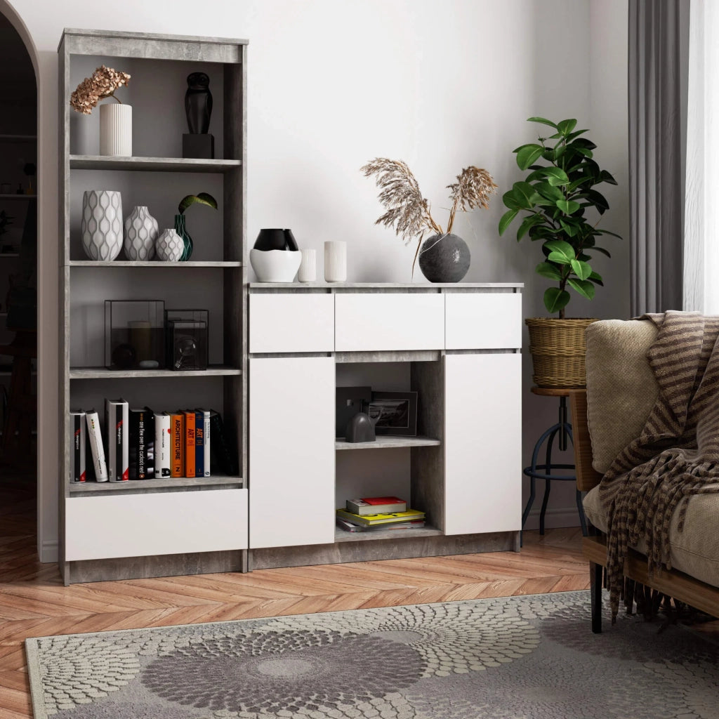 Cassettiera AKORD K100 Cemento 101 cm 2 ante 3 cassetti inserto frontale Bianco 101x35x98 cm