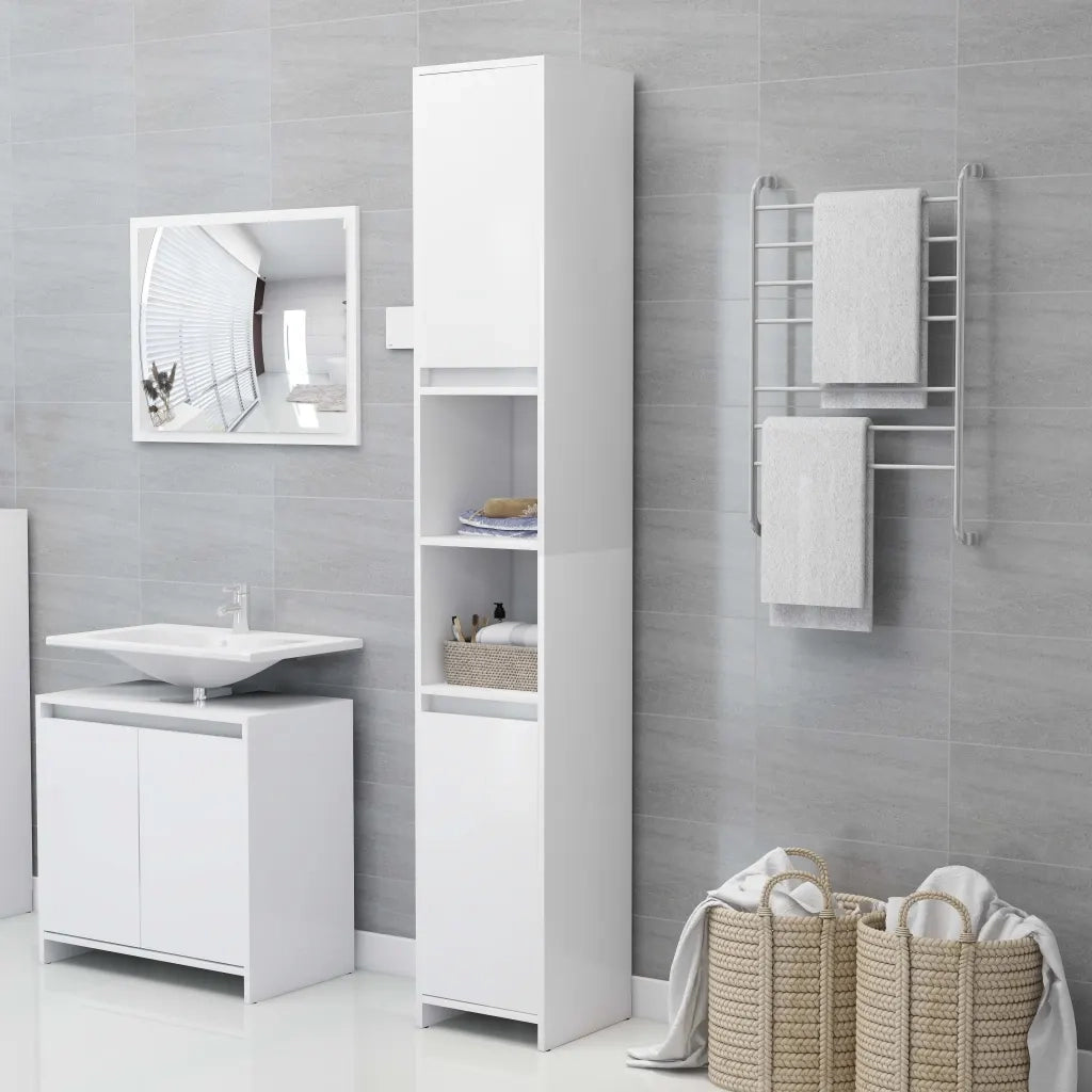 Mobile da Bagno | Armadio da bagno Bianco 30x30x183,5 cm in Legno Multistrato