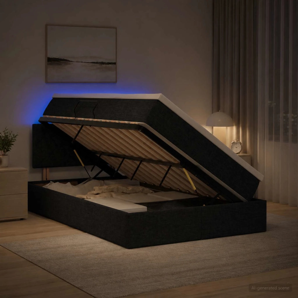Letto con contenitore LED e materasso Nero 120 x 200 cm Tessuto 3459119