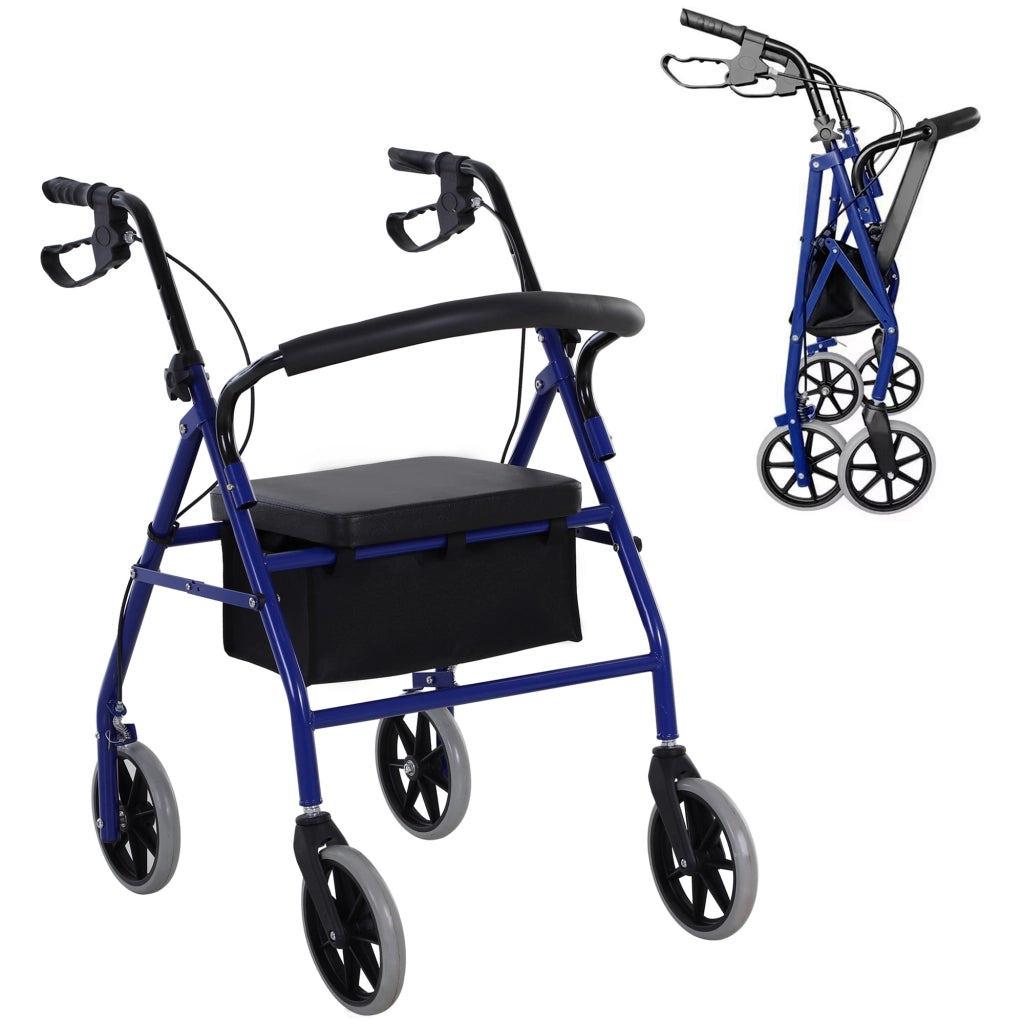 Deambulatore Pieghevole per Adulti ¨C Xylo ¨C con Sedile, Freni e Cestino Portaoggetti 65x53x79-89 cm Blu e Nero