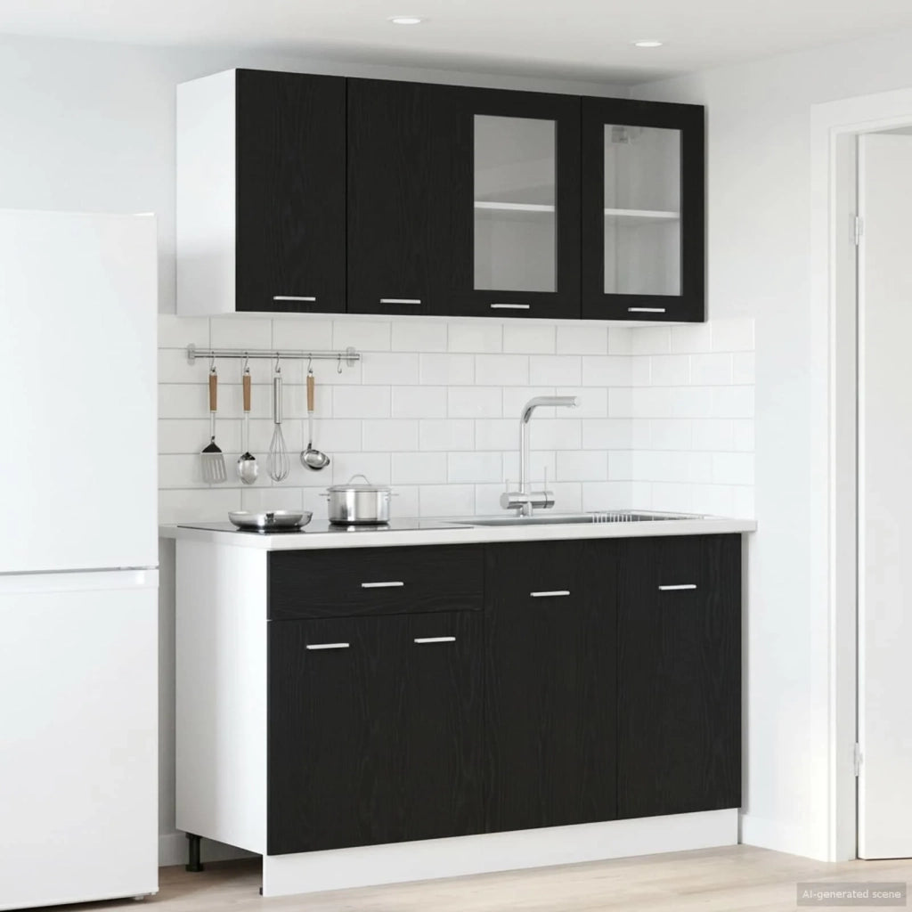 Unità Cucina Lyon 4 pcs Rovere Nero Legno ingegnerizzato 3445848