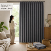 Blackout Curtain With Hooks, Grey, 290 X 245 Cm