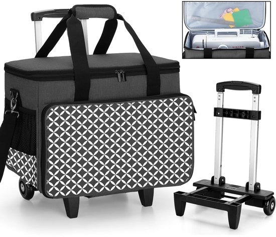 Carrello per macchina da cucire con contenitore portatile su ruote - rimovibile e pratica - nero