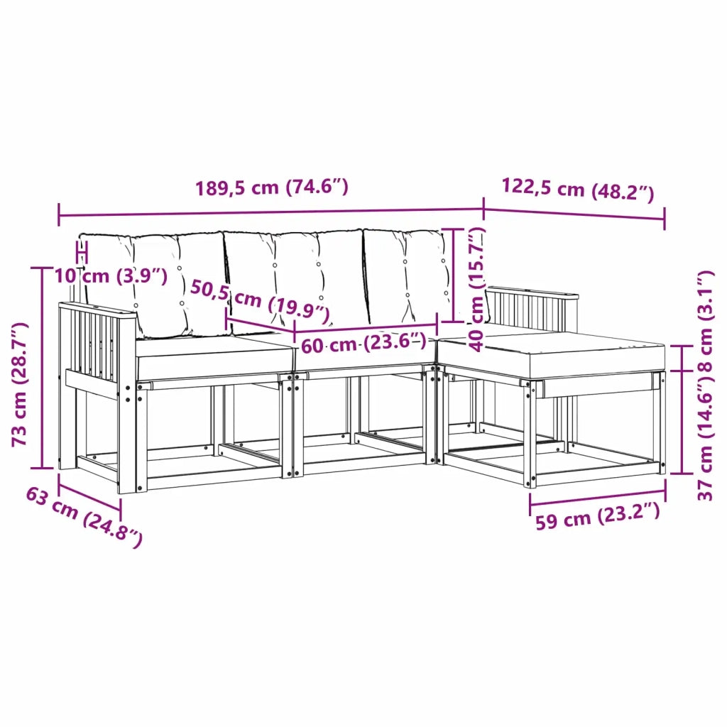 Set di divani da esterno 4 pcs Grigio Naturale e Chiaro